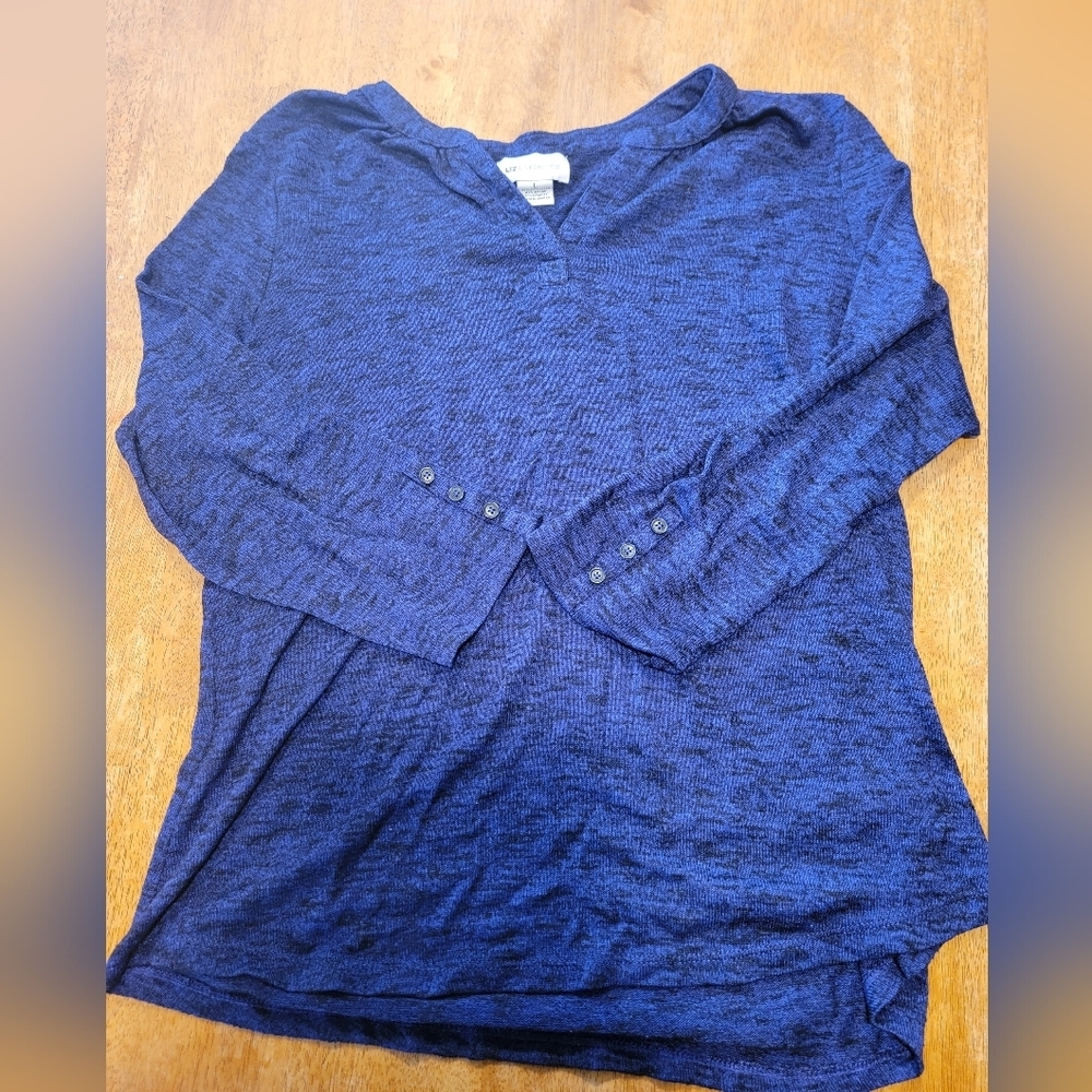 Womens Liz Claiborne V-Neck Navy Long Sleeve Soft Blouse Sz Large